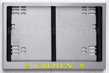 Квадратная светящаяся номерная рамка CROWN из нержавеющей стали с подсветкой надписи